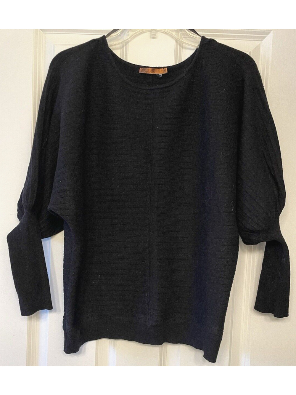 Beldinin Black Top Women’s Ribbed Dolman-Sleeve Pullover Sweater Size XL